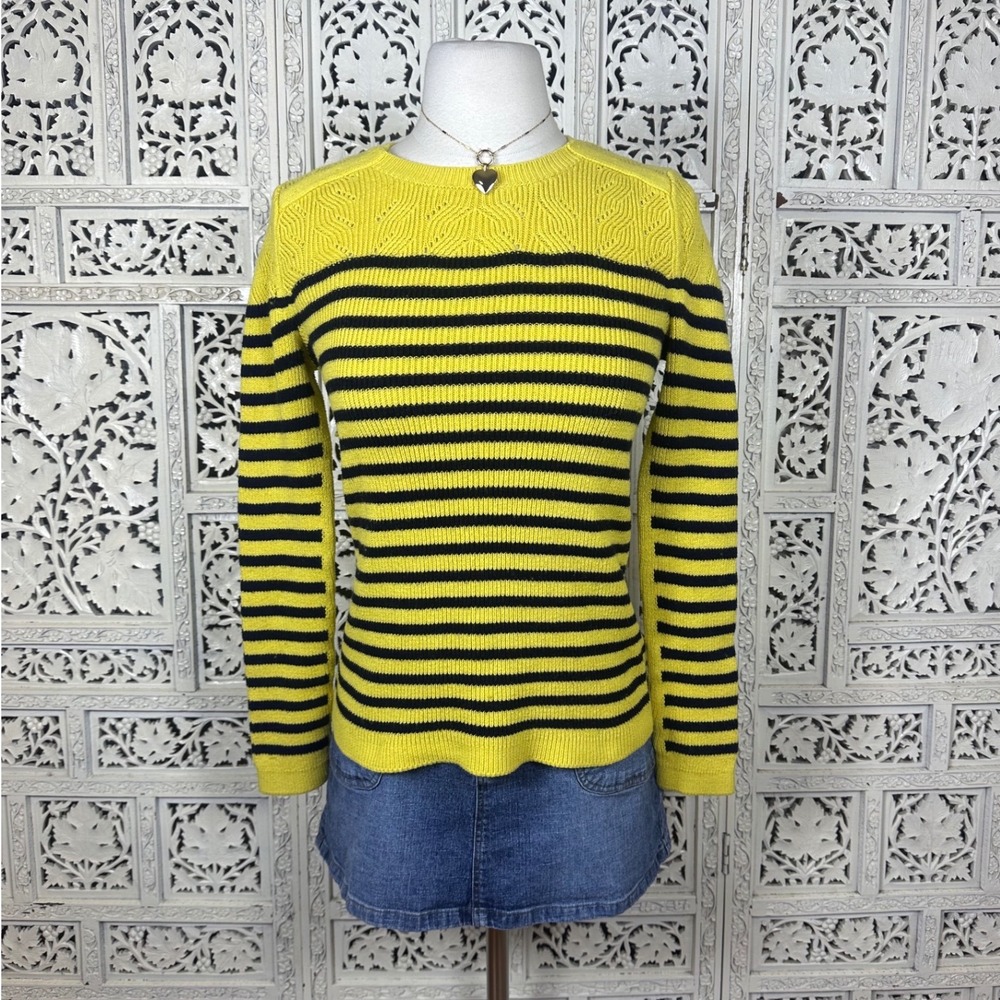 Talbots Black & Yellow Striped Ribbed Preppy Long Sleeve Sweater Sz Small